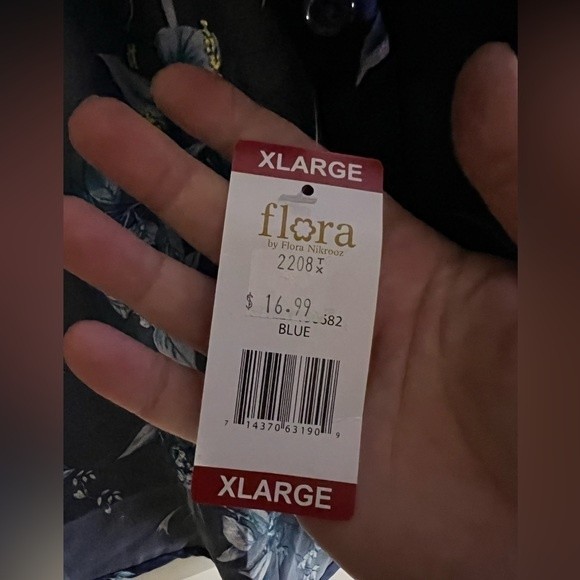 Flora Nikrooz Pajama Top Women’s XL Blue Floral Button Up Short Sleeve FLAW B3 - Picture 5 of 6